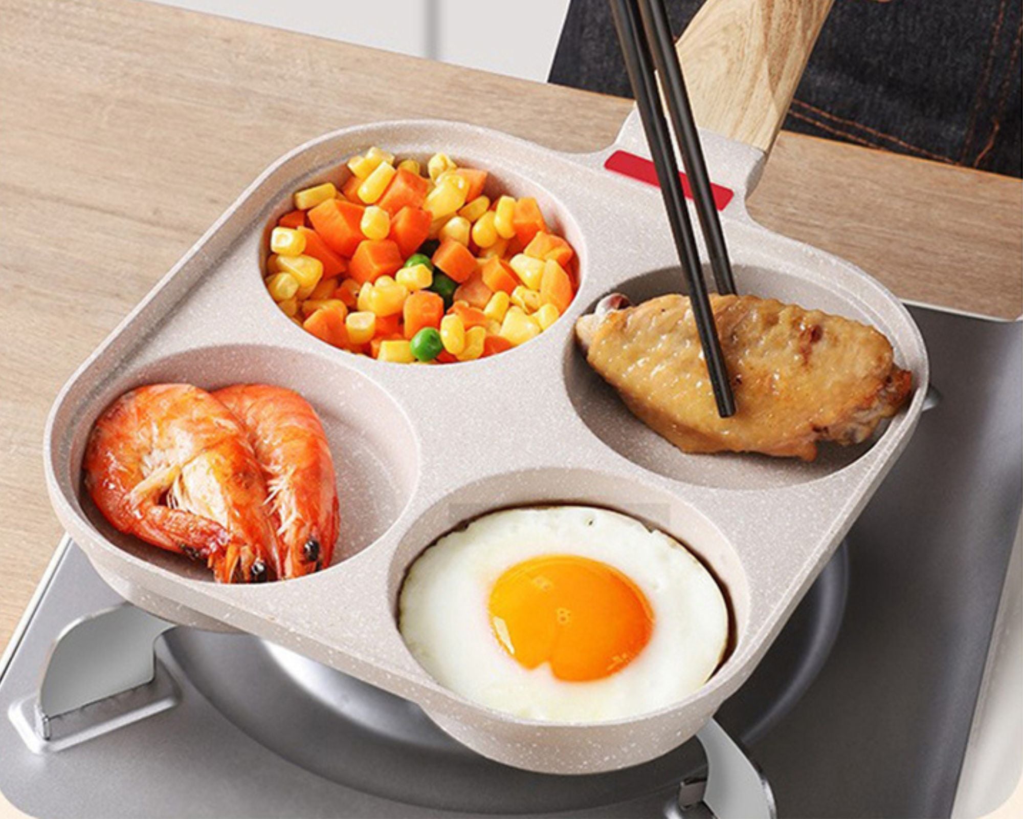 Polix - 4-Mould Frying Pan Beige (+ 2 FREE Utensils)