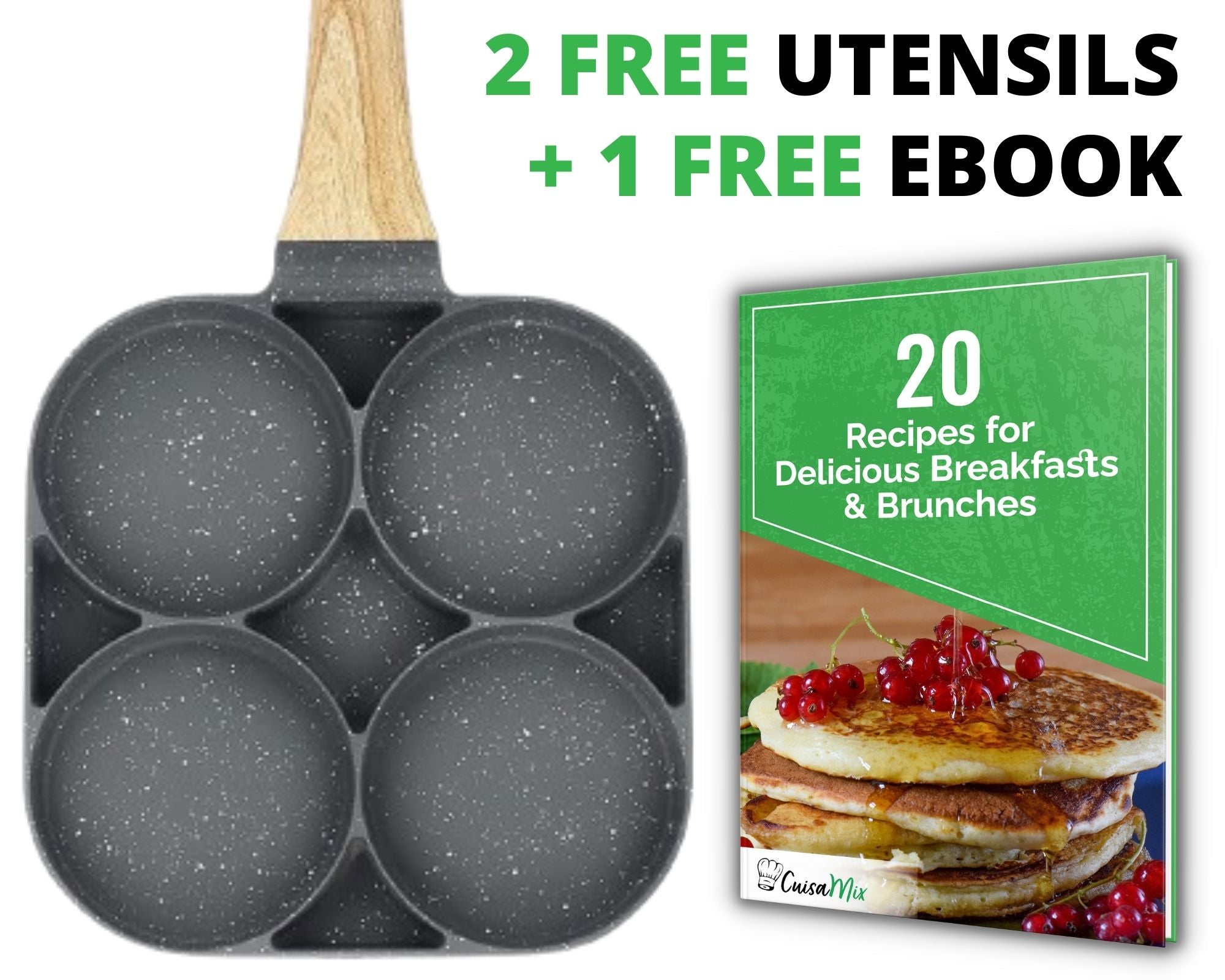 Polix - 4-Mould Frying Pan (+ 2 FREE Utensils)